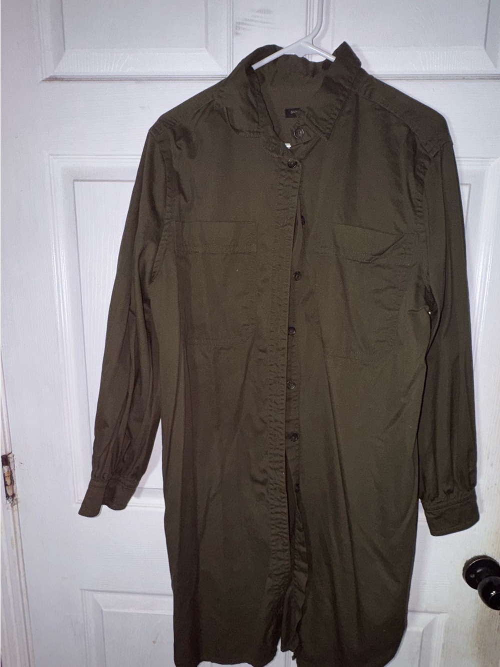Women’s Olive Green Long Button Up Shirt Dress